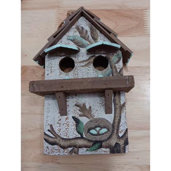The Unbranded Brand Other - Handmade Hand-Painted Wooden Bird House Floral Hanging Indoor Outdoor 7.5x4.3x2